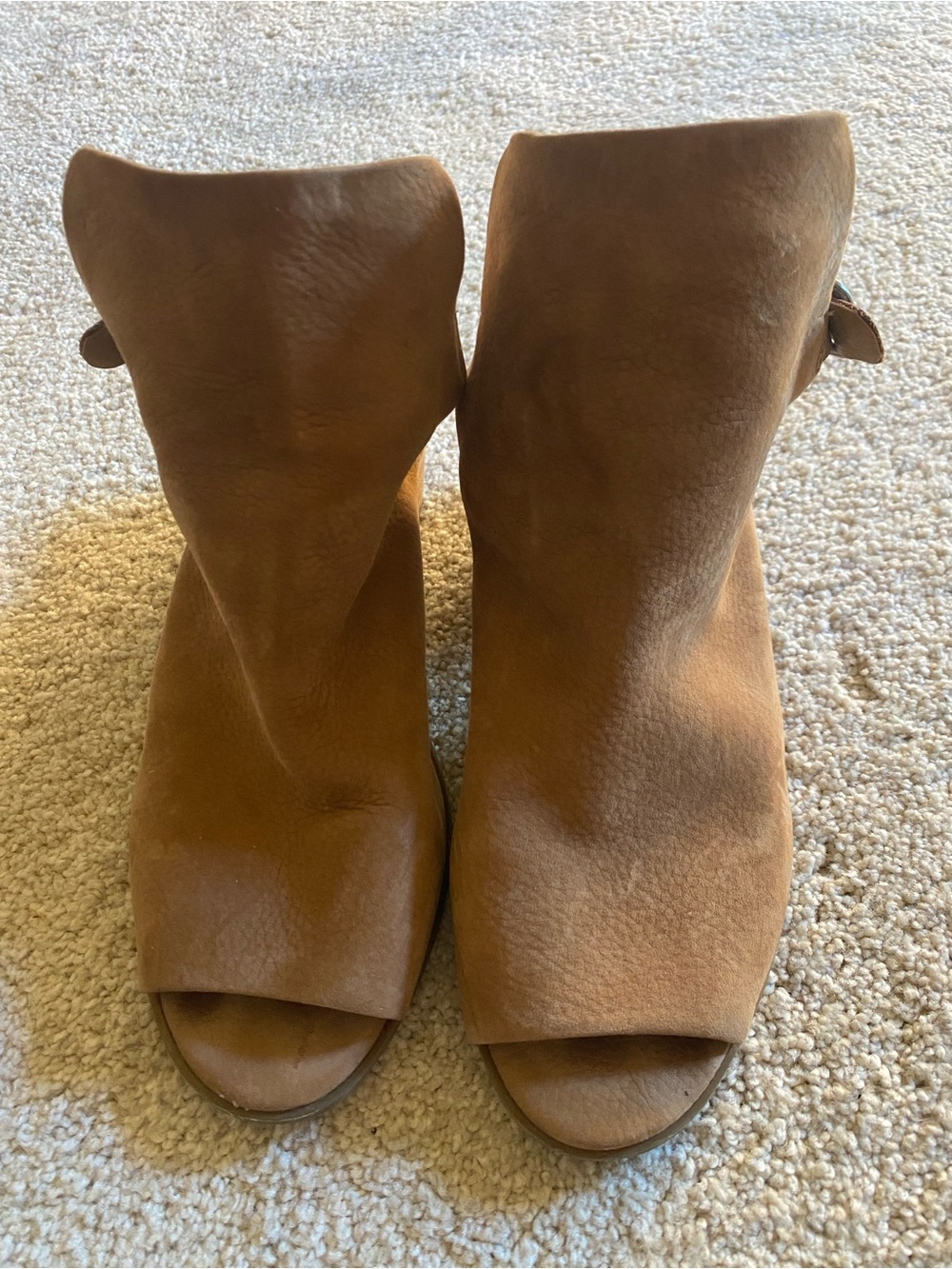 Lucky Brand Women's Tan Brown Open-Toe Leather Ankle Booties - Size 10